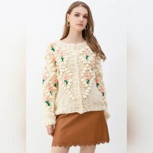 NWT Vita Grace Pink White Floral Appliqué Lilley Cardigan Sweater